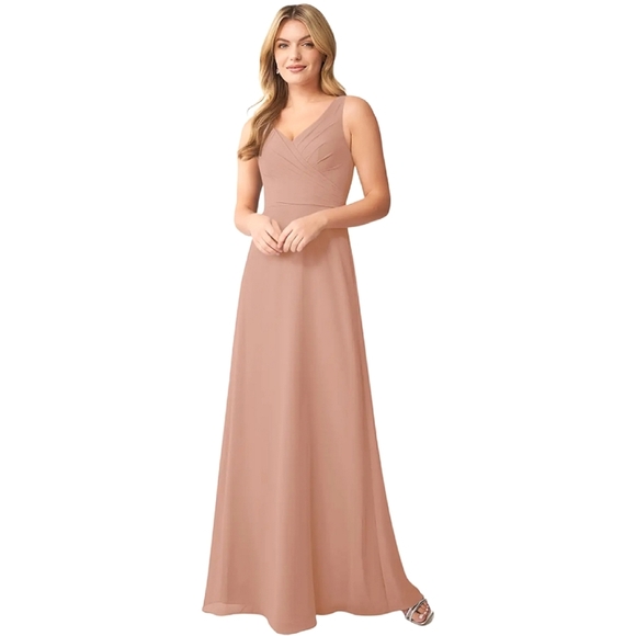 Azazie Dresses & Skirts - NWT AZAZIE "Nala" A-Line Chiffon Floor Length Dress Tahiti, Taupe color Size A6.